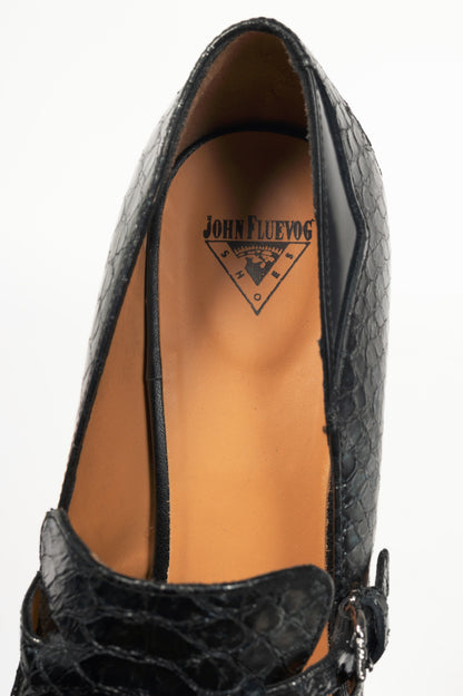John Fluevog Celestial Communication Linda Clayton Blue Snake Loafer Pumps