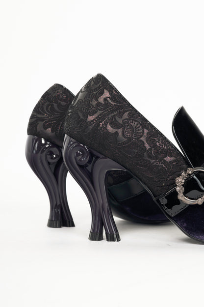 John Fluevog Celestial Communication Cassiopeia Purple Velvet Loafer Pumps