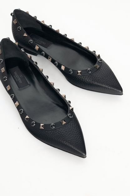 Valentino Garavani Noir Rockstud Rolling Pointed-Toe Flats