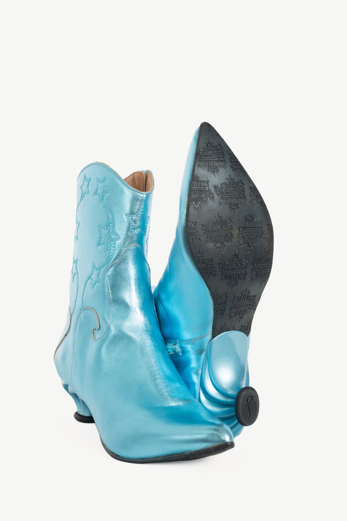 John Fluevog Firefly Noctiluca Metallic Blue Western Boots