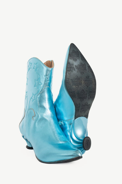 John Fluevog Firefly Noctiluca Metallic Blue Western Boots
