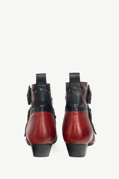 John Fluevog Truth Eileen Red Victorian Buckle Booties