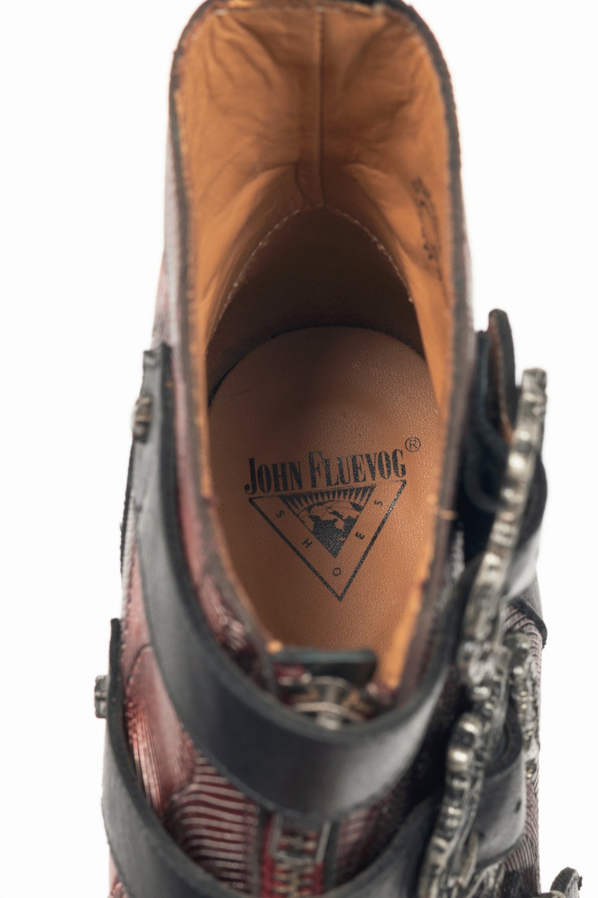 John Fluevog Truth Eileen Red Victorian Buckle Booties