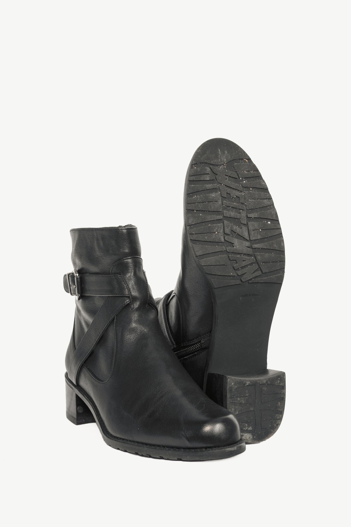 Stuart Weitzman Walkin Black Vecchio Nappa Buckled Ankle Boots
