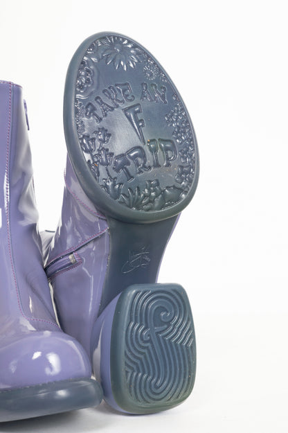 John Fluevog F-Trip Haring Purple Patent Leather Mid-Calf Boots