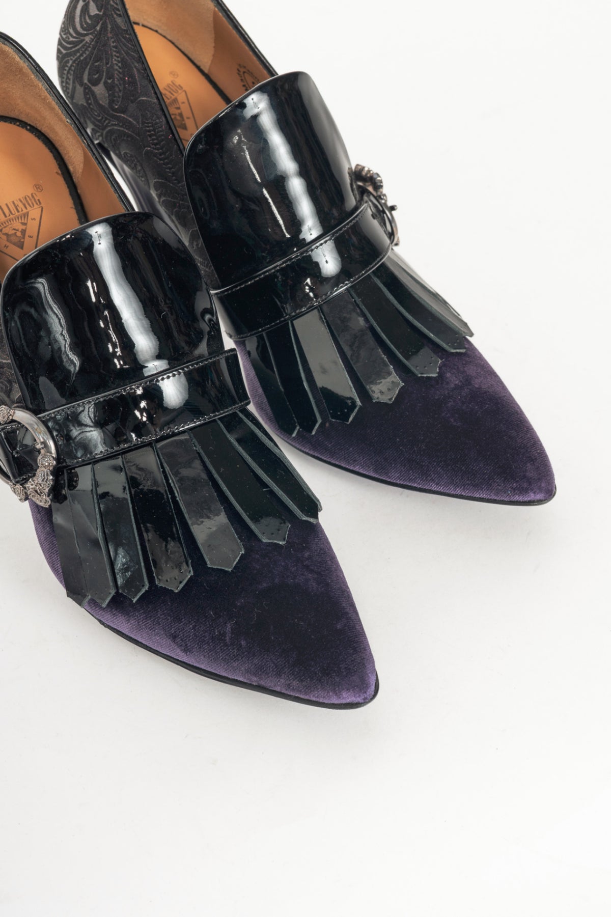 John Fluevog Celestial Communication Cassiopeia Purple Velvet Loafer Pumps