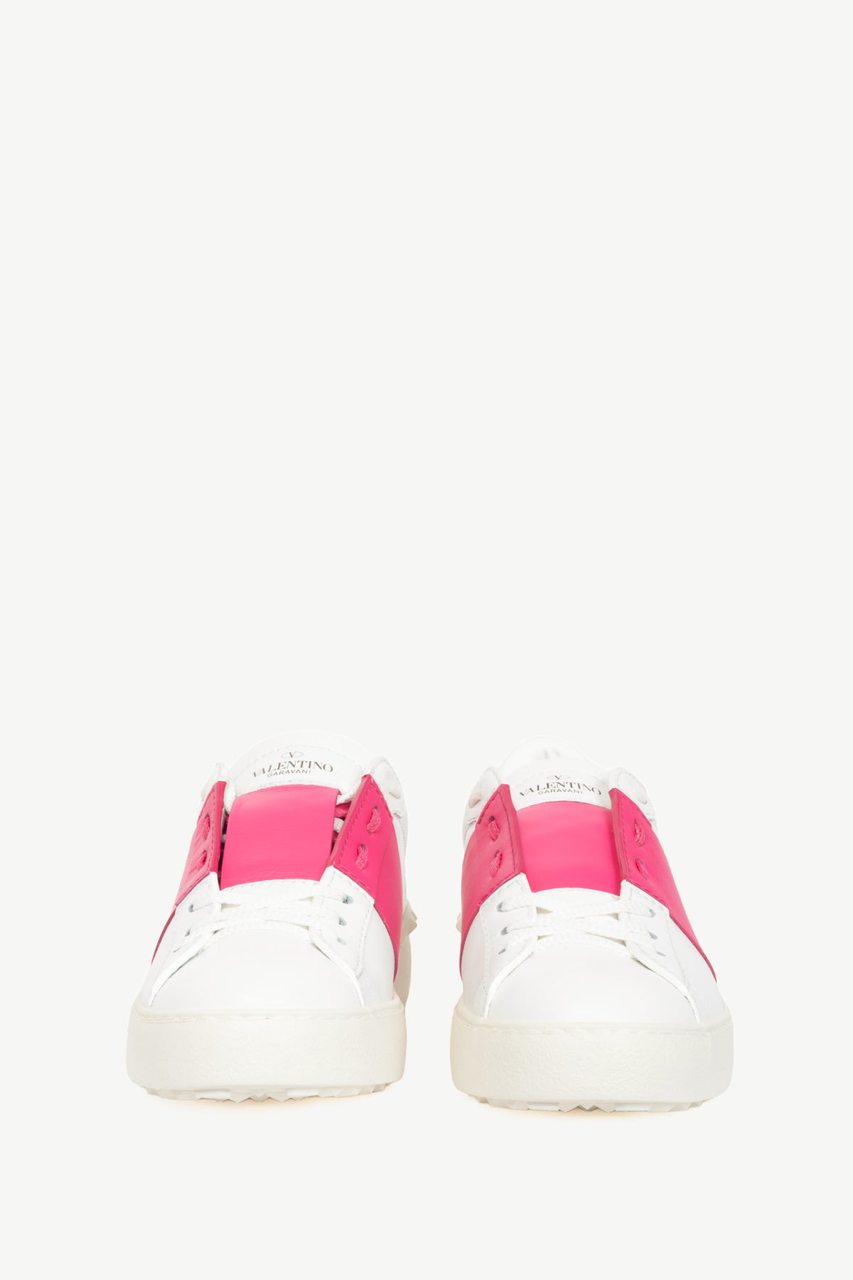 Valentino Garavani Open Bianco & Pink Stripe Low-Top Rockstud Sneakers
