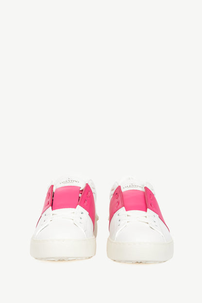 Valentino Garavani Open Bianco & Pink Stripe Low-Top Rockstud Sneakers