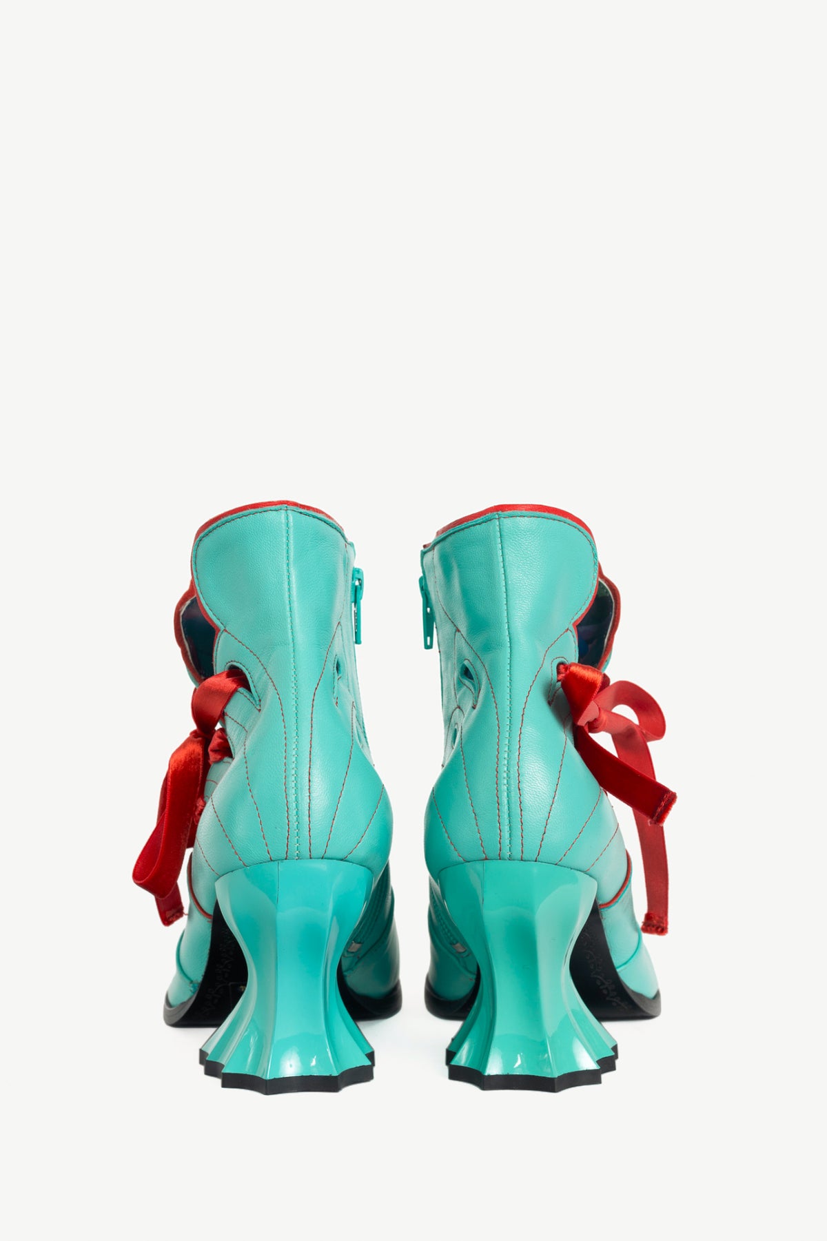 John Fluevog Deliverance Jodie Aqua Embroidered Side-Lace Ankle Boots