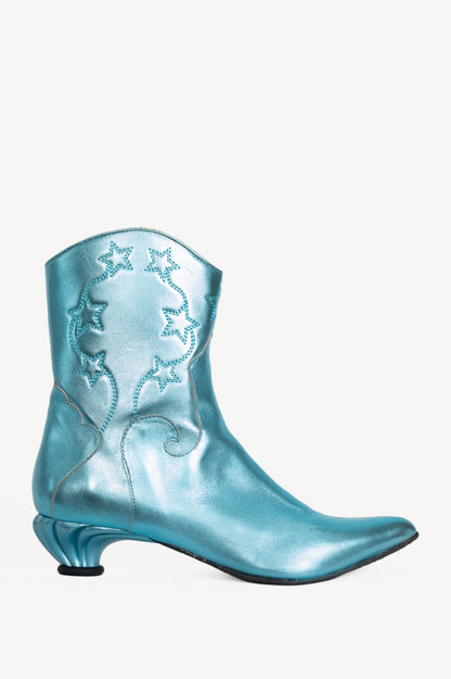 John Fluevog Firefly Noctiluca Metallic Blue Western Boots