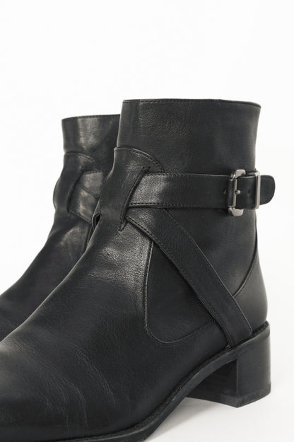 Stuart Weitzman Walkin Black Vecchio Nappa Buckled Ankle Boots