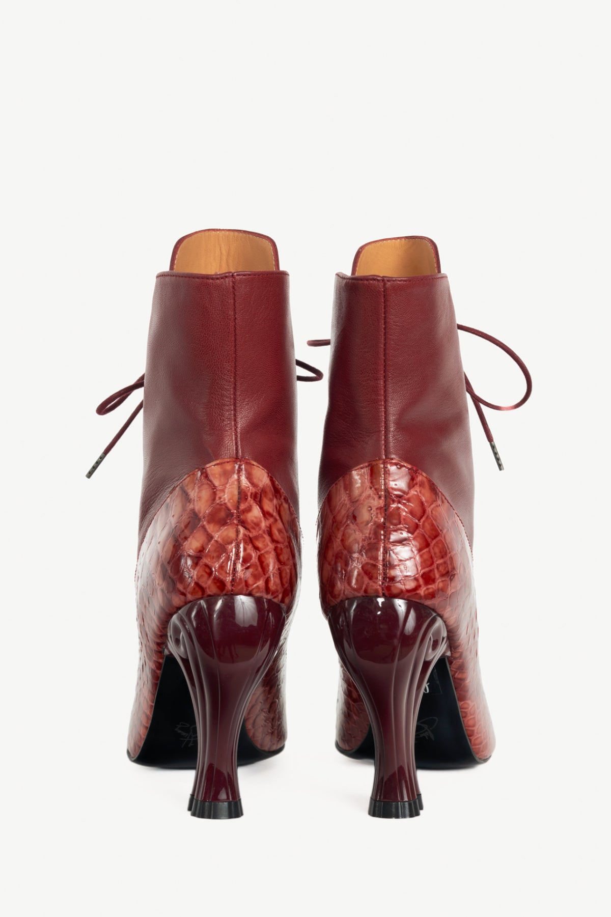 John Fluevog Celestial Communication Seraphina Red Patent-Embossed Lace-Up Boots