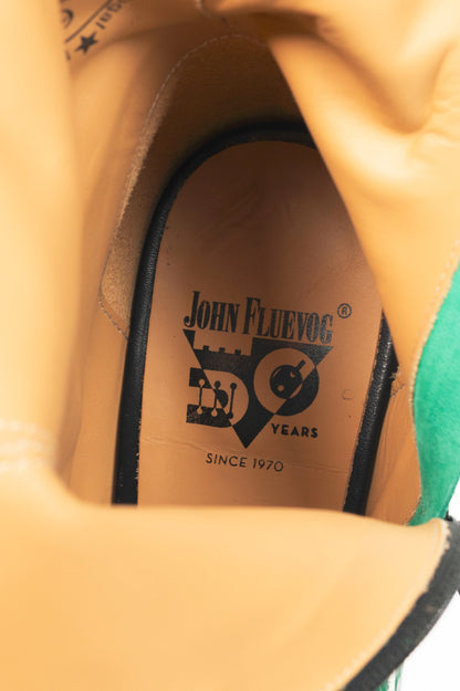 John Fluevog Attic Denise Green Patent Decorative-Button Boots