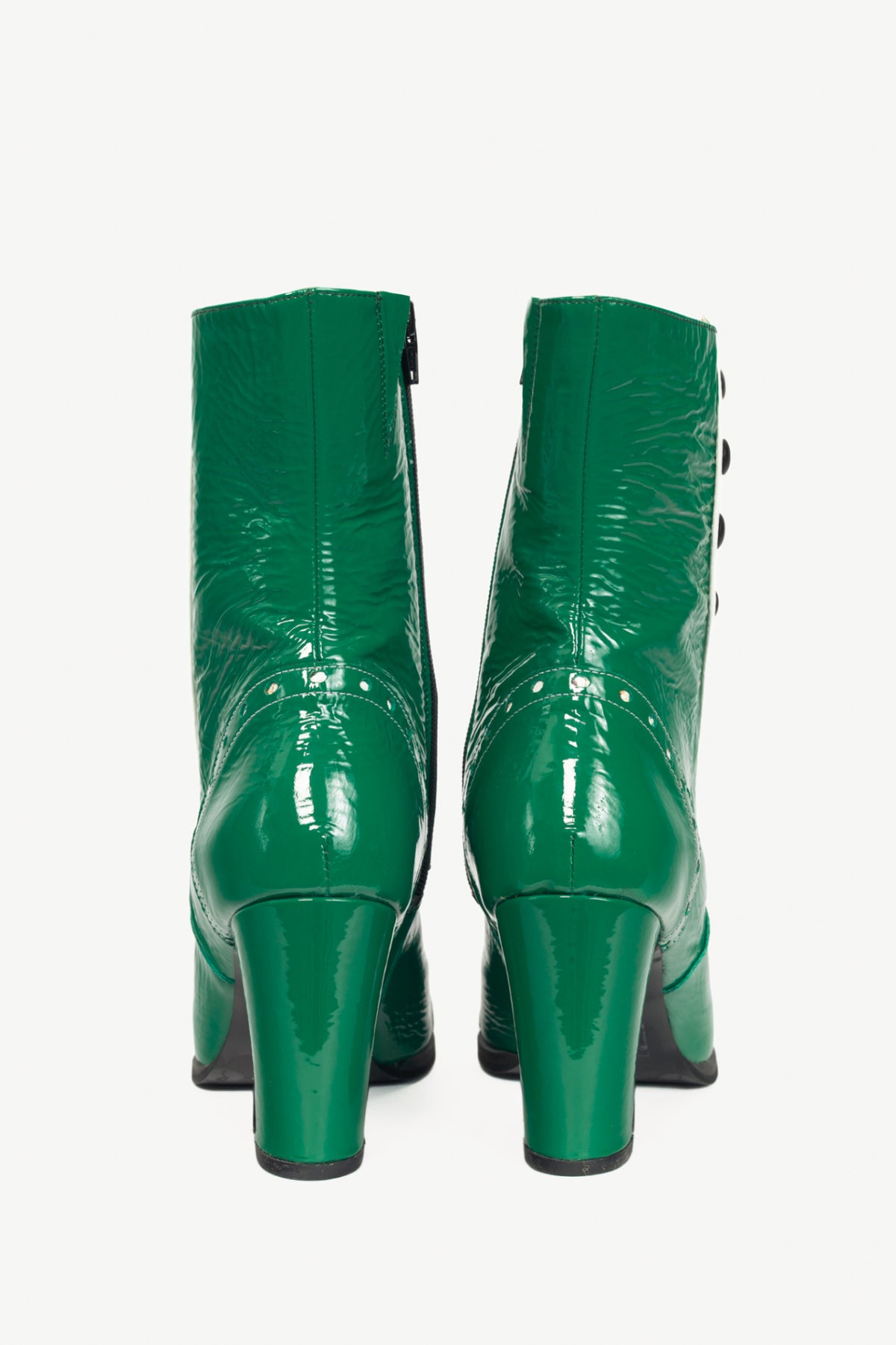 John Fluevog Attic Denise Green Patent Decorative-Button Boots