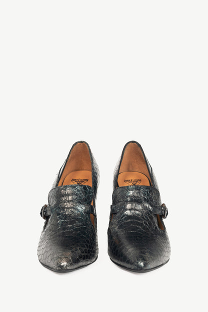 John Fluevog Celestial Communication Linda Clayton Blue Snake Loafer Pumps