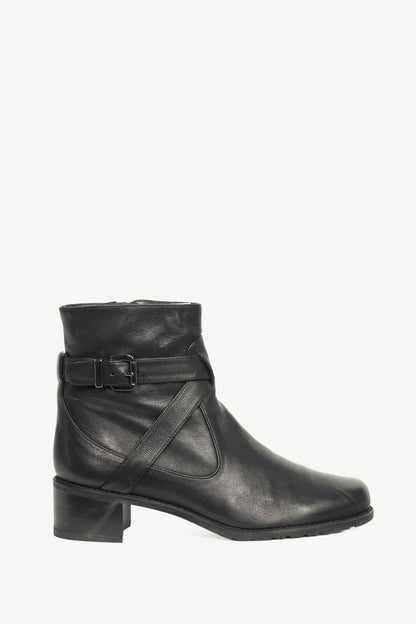 Stuart Weitzman Walkin Black Vecchio Nappa Buckled Ankle Boots