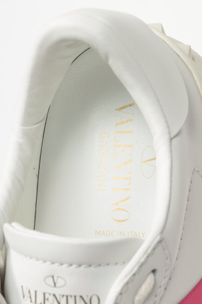 Valentino Garavani Open Bianco & Pink Stripe Low-Top Rockstud Sneakers