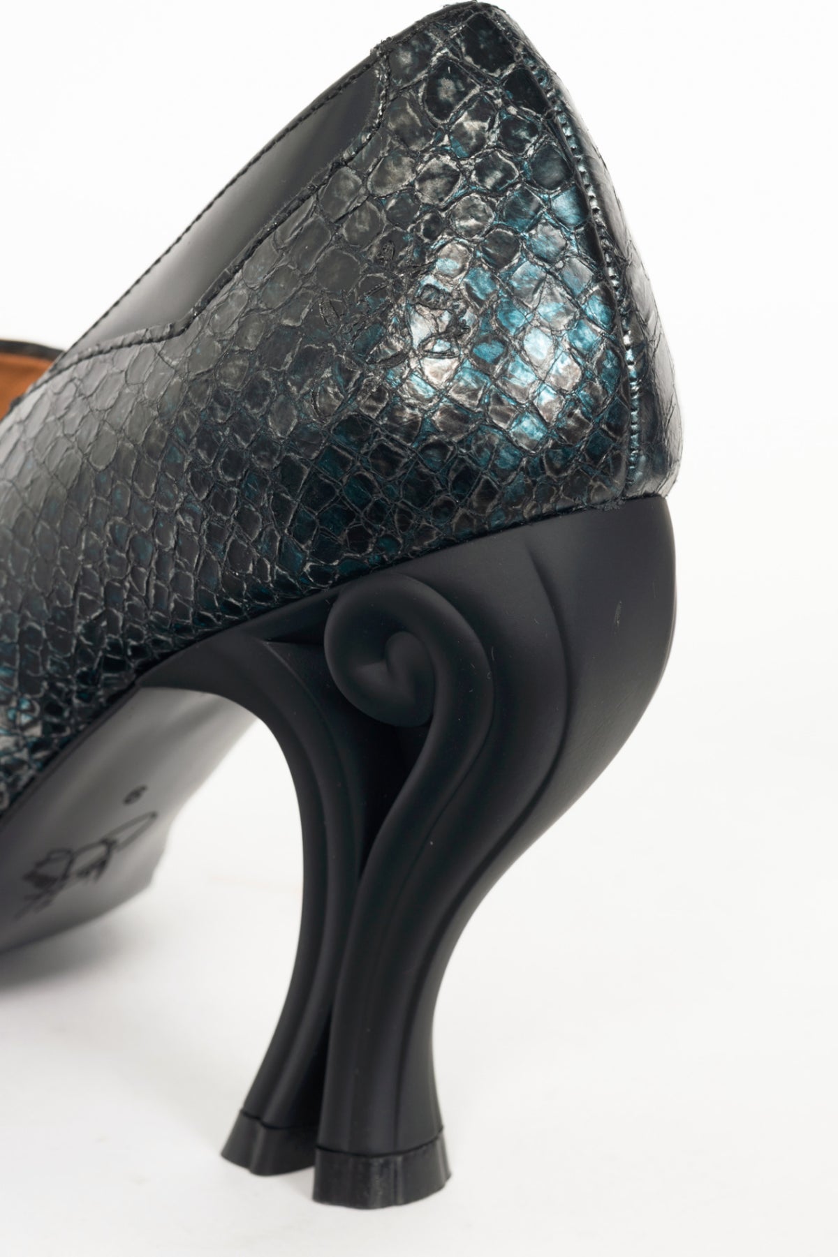 John Fluevog Celestial Communication Linda Clayton Blue Snake Loafer Pumps