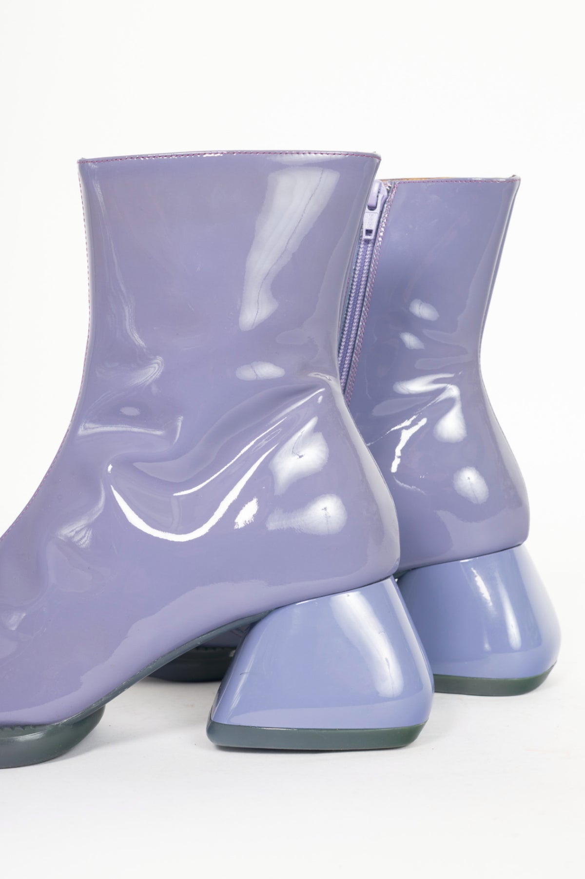 John Fluevog F-Trip Haring Purple Patent Leather Mid-Calf Boots