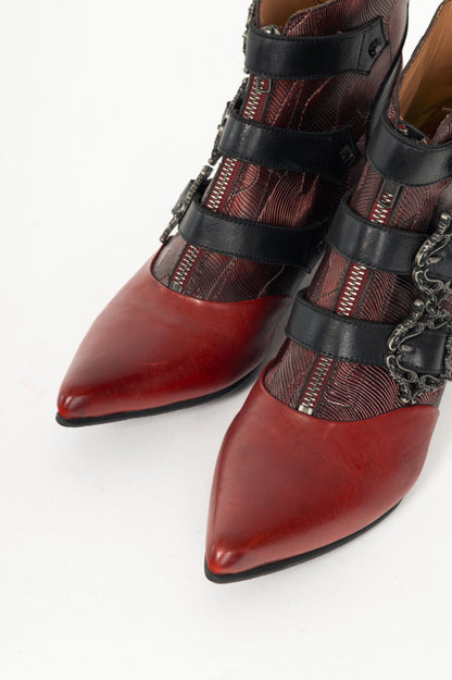 John Fluevog Truth Eileen Red Victorian Buckle Booties