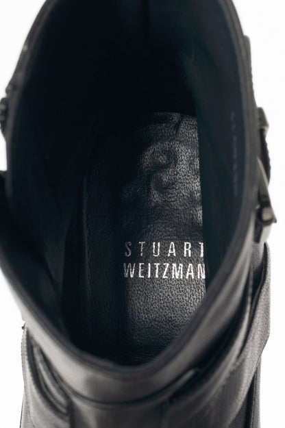 Stuart Weitzman Walkin Black Vecchio Nappa Buckled Ankle Boots