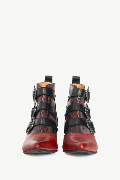 John Fluevog Truth Eileen Red Victorian Buckle Booties
