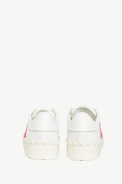 Valentino Garavani Open Bianco & Pink Stripe Low-Top Rockstud Sneakers