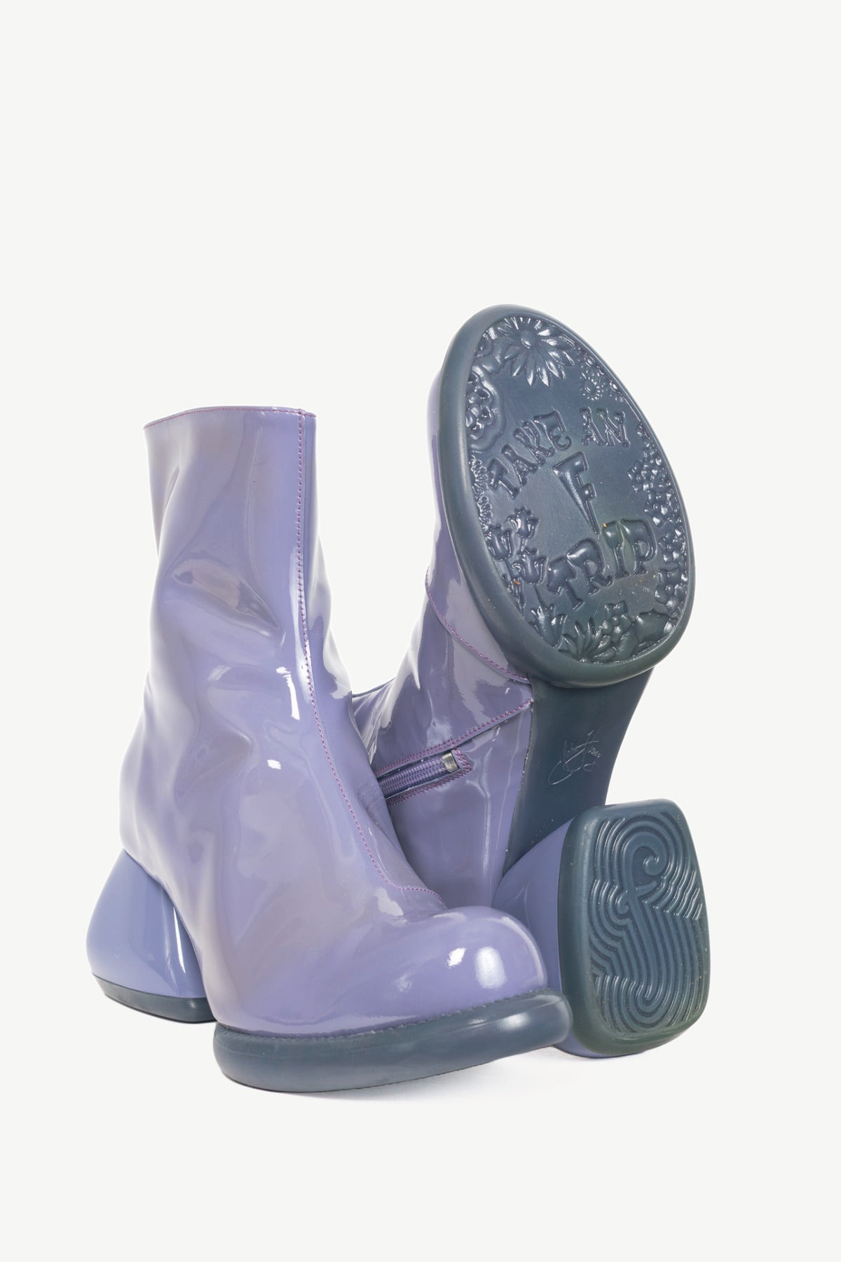 John Fluevog F-Trip Haring Purple Patent Leather Mid-Calf Boots