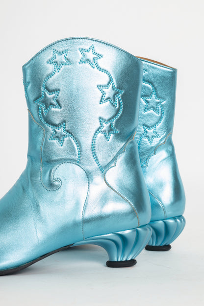 John Fluevog Firefly Noctiluca Metallic Blue Western Boots