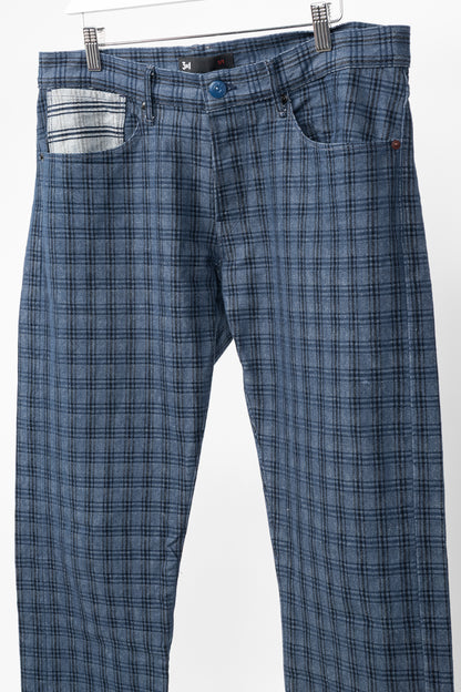 3x1 M4 Blue Plaid Slim 5-Pocket Jeans