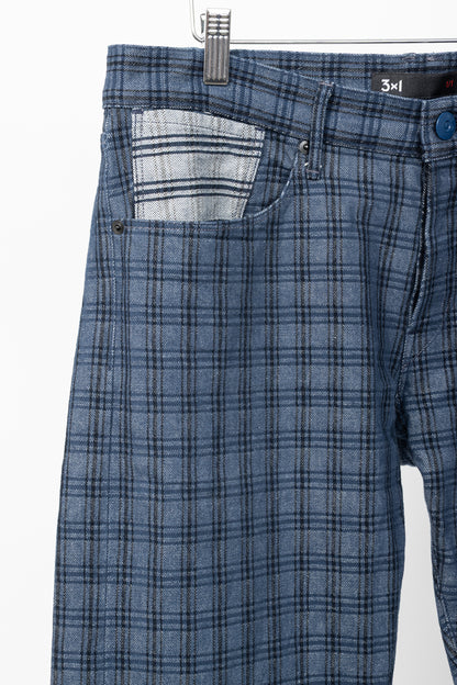 3x1 M4 Blue Plaid Slim 5-Pocket Jeans