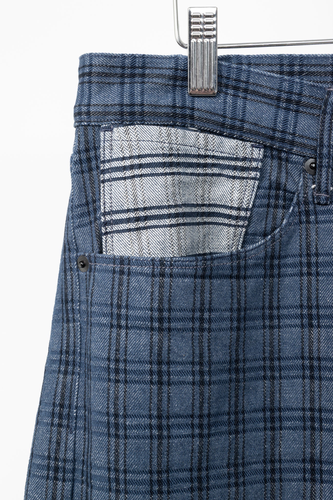 3x1 M4 Blue Plaid Slim 5-Pocket Jeans