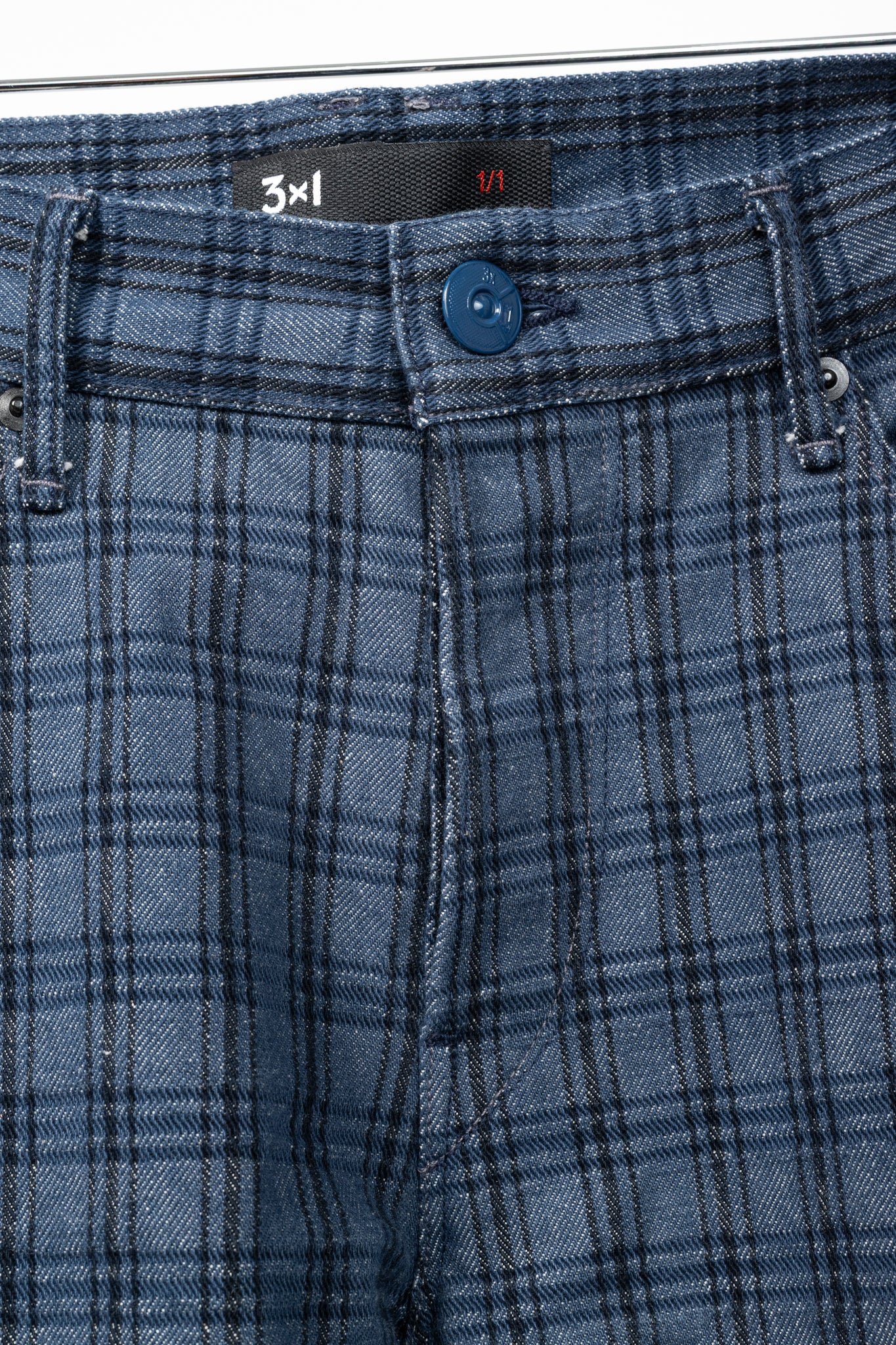 3x1 M4 Blue Plaid Slim 5-Pocket Jeans