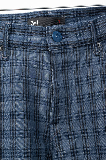 3x1 M4 Blue Plaid Slim 5-Pocket Jeans