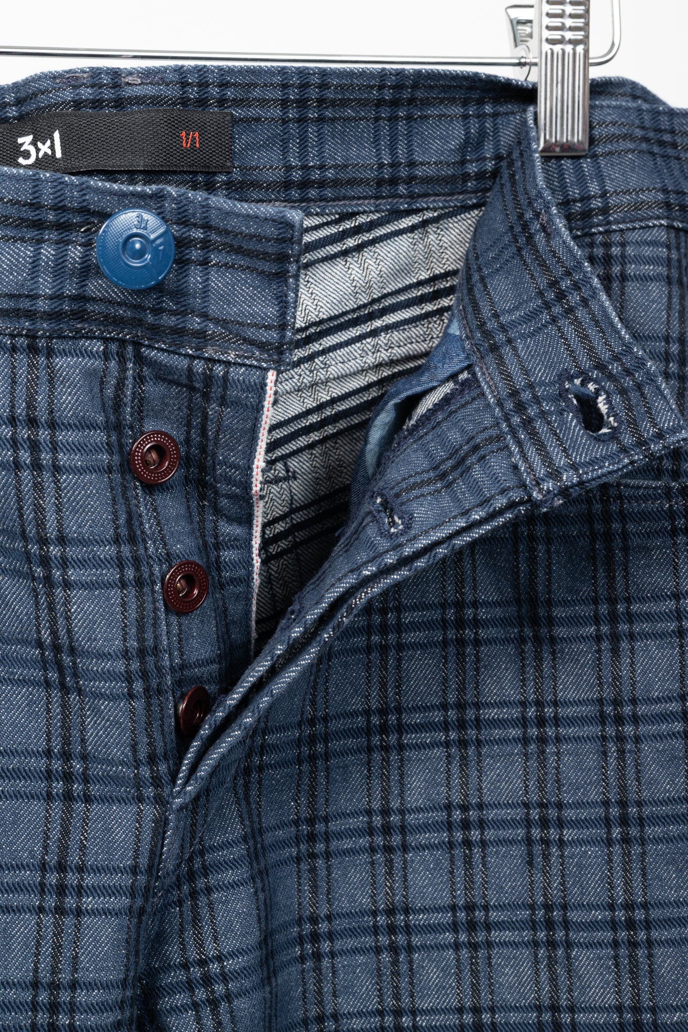 3x1 M4 Blue Plaid Slim 5-Pocket Jeans