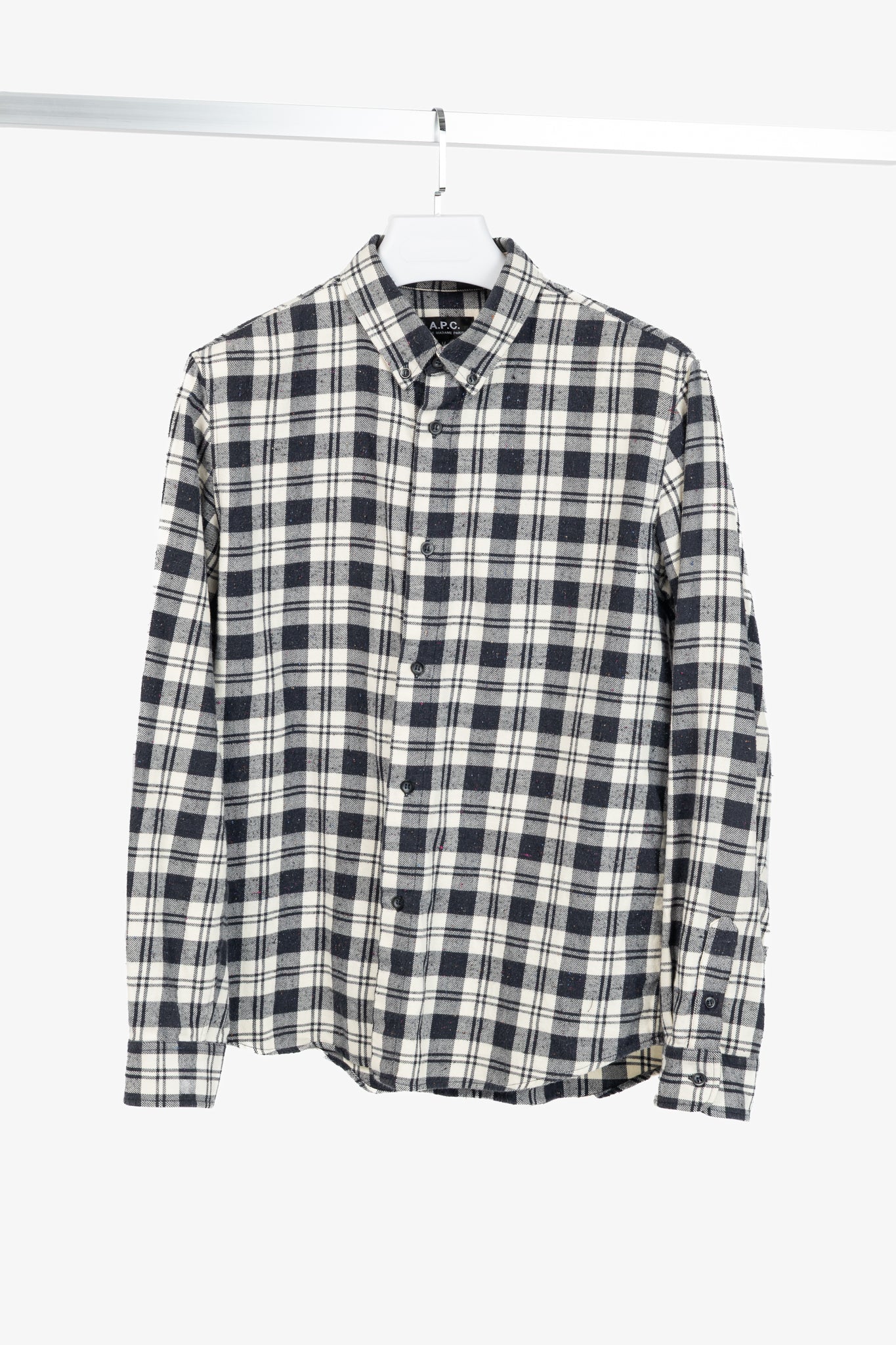 A.P.C. Navy & White Plaid-Flannel Buttoned Shirt