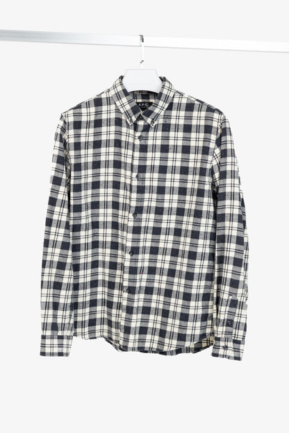 A.P.C. Navy & White Plaid-Flannel Buttoned Shirt