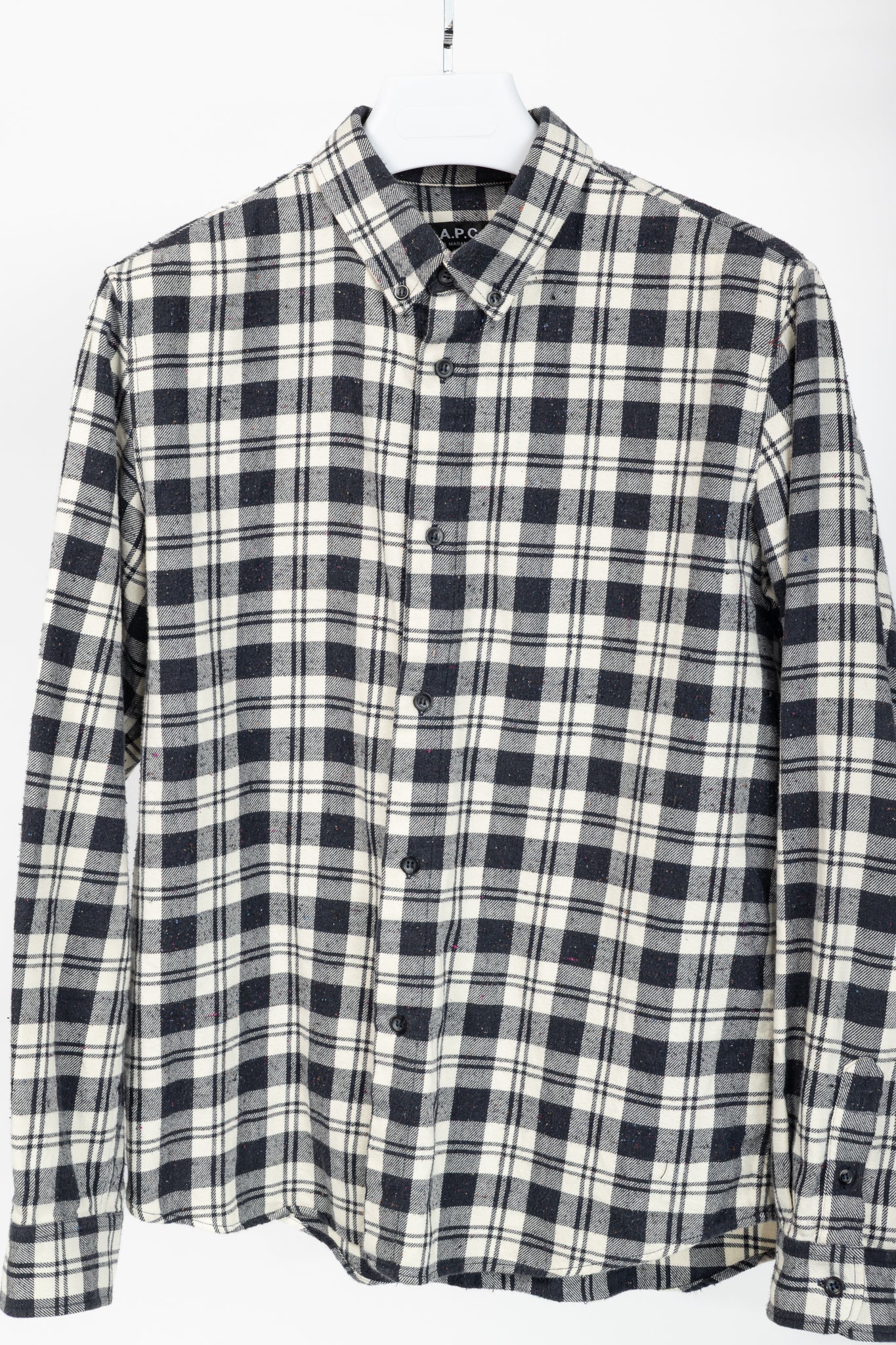 A.P.C. Navy & White Plaid-Flannel Buttoned Shirt