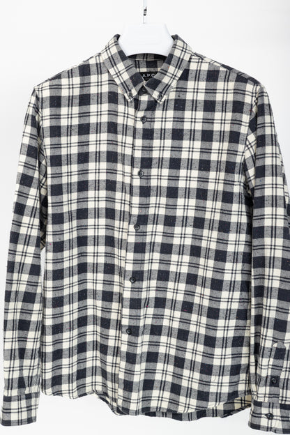 A.P.C. Navy & White Plaid-Flannel Buttoned Shirt