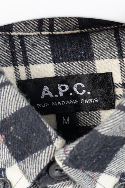 A.P.C. Navy & White Plaid-Flannel Buttoned Shirt