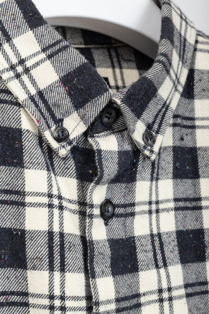A.P.C. Navy & White Plaid-Flannel Buttoned Shirt