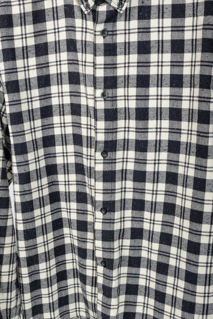 A.P.C. Navy & White Plaid-Flannel Buttoned Shirt