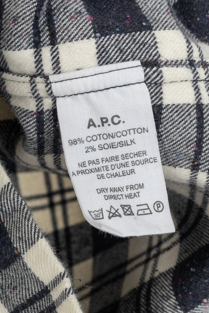 A.P.C. Navy & White Plaid-Flannel Buttoned Shirt