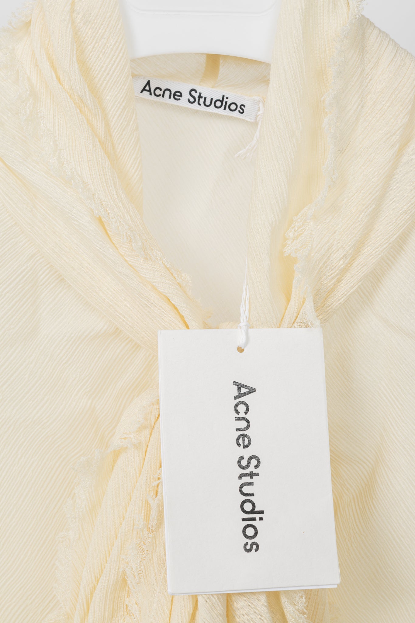 Acne Studios Warm White Crepe Frayed-Edge Pussy-Bow Blouse