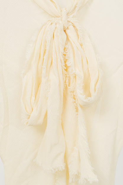 Acne Studios Warm White Crepe Frayed-Edge Pussy-Bow Blouse