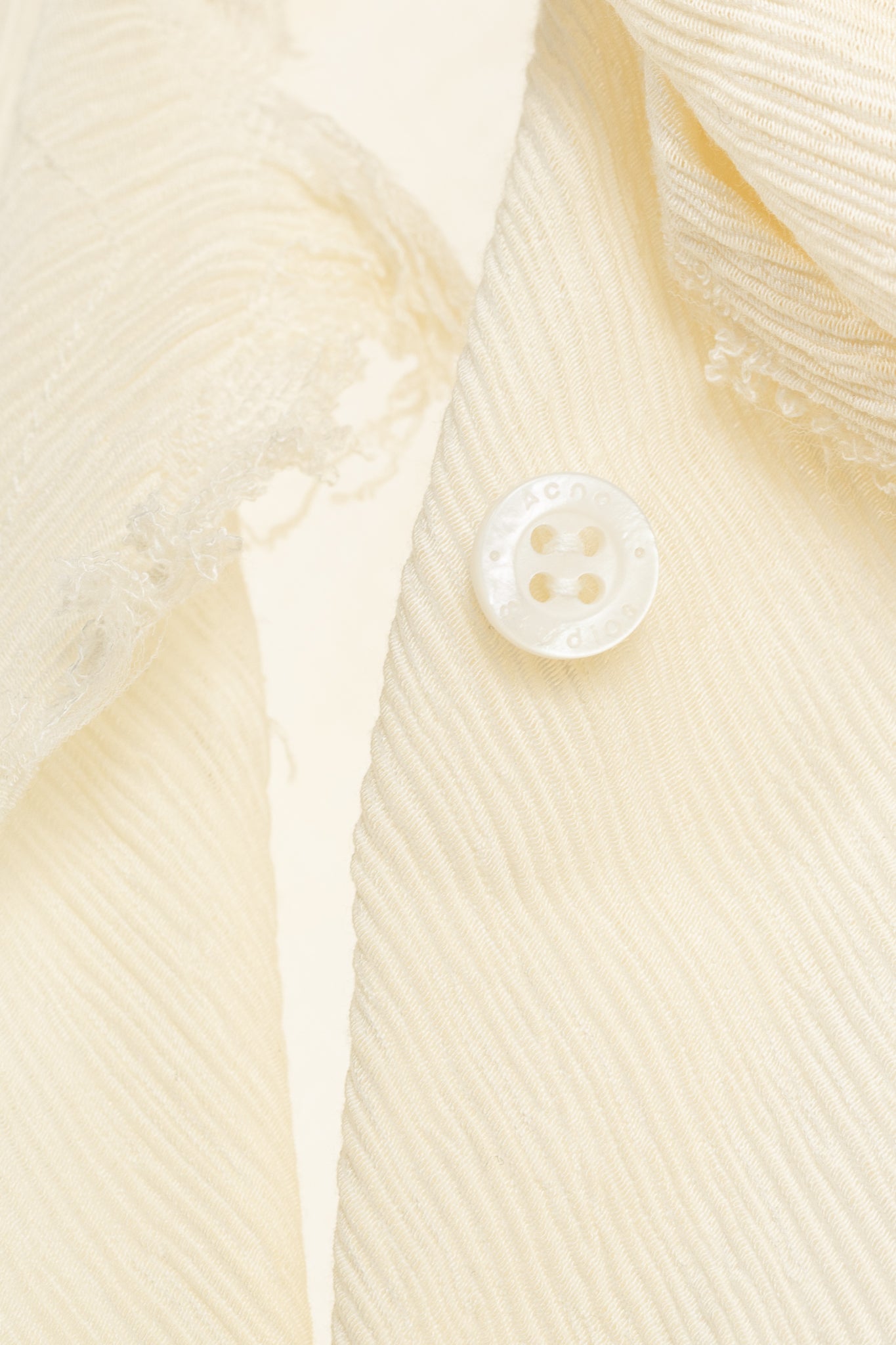 Acne Studios Warm White Crepe Frayed-Edge Pussy-Bow Blouse