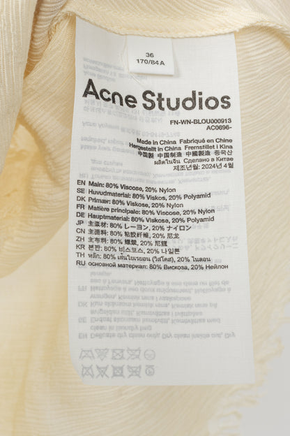 Acne Studios Warm White Crepe Frayed-Edge Pussy-Bow Blouse