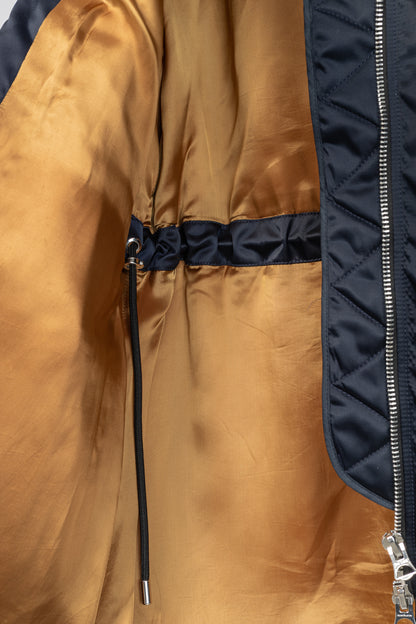 Acne Studios Aude Navy Nylon Long Bomber Jacket