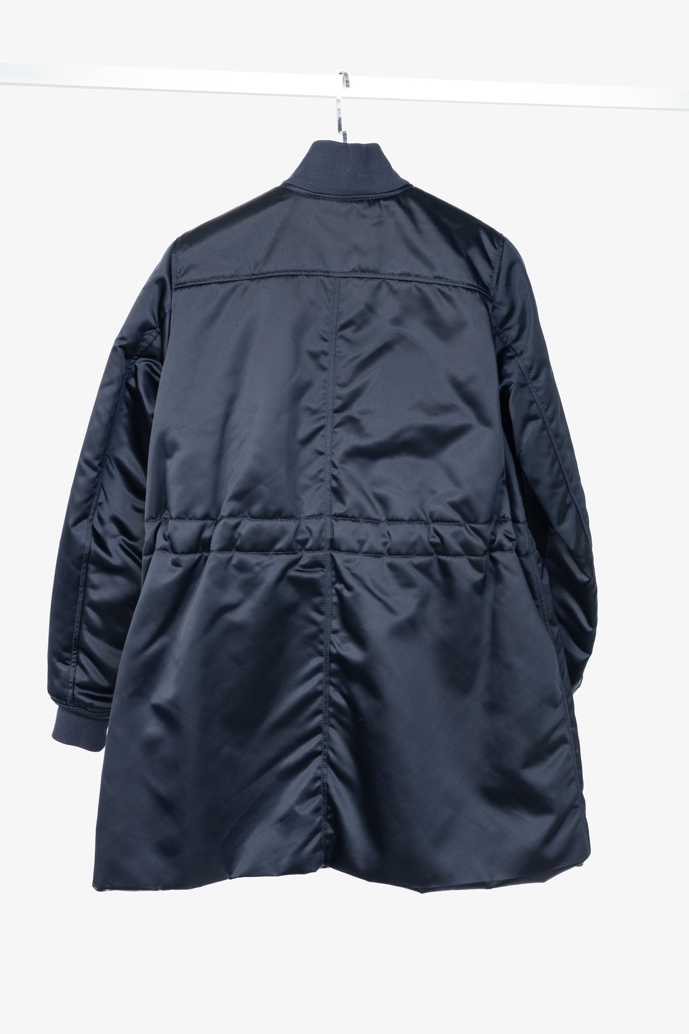 Acne Studios Aude Navy Nylon Long Bomber Jacket