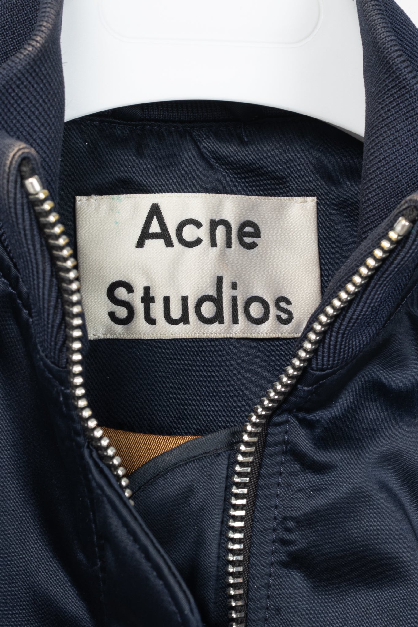 Acne Studios Aude Navy Nylon Long Bomber Jacket